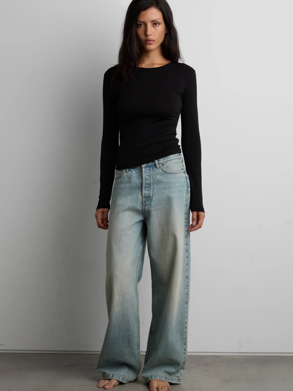 OAK + FORT Wide-Leg Jeans in Light Blue Wash